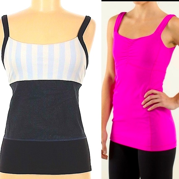 Lululemon Grey White Straps Color Block and Pink Build Bra Tank Size 12 - Picture 1 of 15